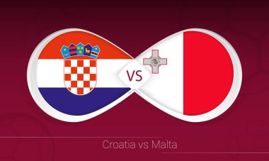 Hırvatistan futbol müsabakasında Malta 'ya karşı, H Grubu futbol arkaplanındaki ikona karşı..