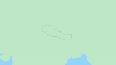 Nepal haritası ve ülke başkenti broşu. Komşu ülkelerle yeşil renkli Nepal Haritası.