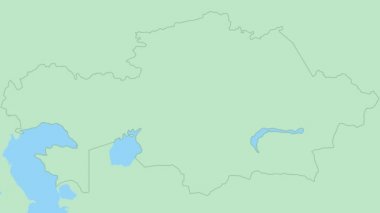 Ülke başkenti broşlu Kazakistan haritası. Komşu ülkelerle yeşil renkli Kazakistan Haritası.