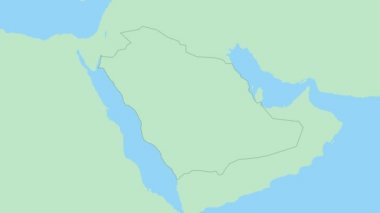 Ülke başkenti broşlu Suudi Arabistan haritası. Komşu ülkelerle yeşil renkli Suudi Arabistan Haritası.