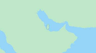 Katar haritası ve ülke başkenti broşu. Komşu ülkelerle yeşil renkli Katar Haritası.