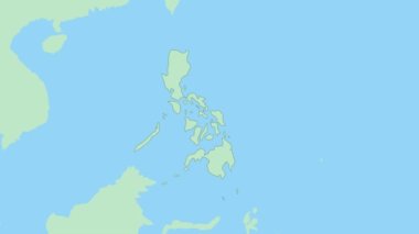Filipinler haritası ve ülke başkenti rozeti. Komşu ülkelerle yeşil renkli Filipinler Haritası.