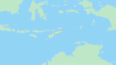 Doğu Timor 'un ülke başkenti broşlu haritası. Komşu ülkelerle yeşil renkli Doğu Timor Haritası.