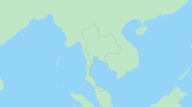 Tayland haritası ve ülke başkenti broşu. Komşu ülkelerle yeşil renkli Tayland Haritası.