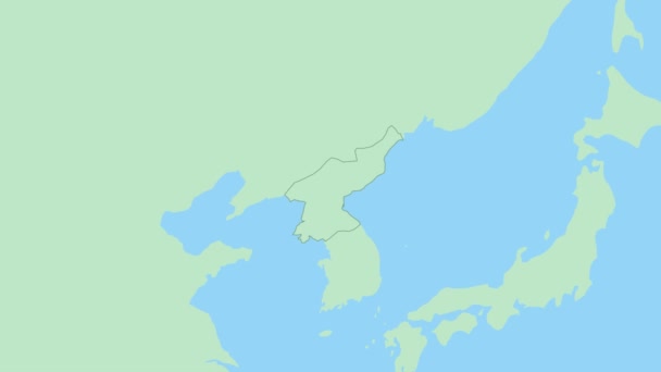 Mapa Severní Koreje Kolíkem Venkovského Hlavního Města Severní Korea Mapa — Stock video