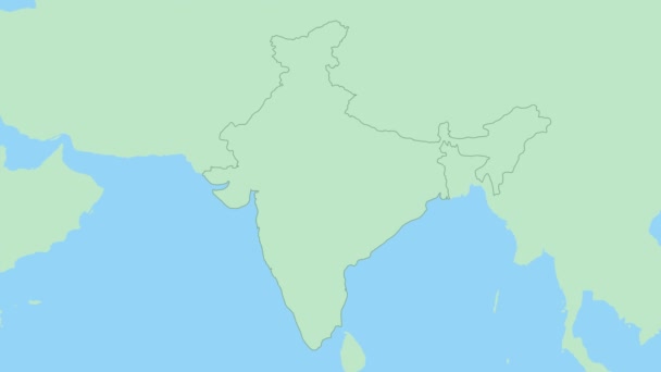 Mapa Índia Com Pino Capital País Índia Mapa Com Países — Vídeo de Stock