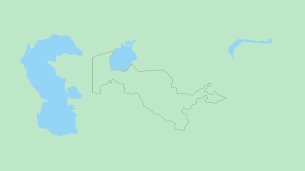 Mapa Uzbekistánu Kolíkem Venkovského Hlavního Města Uzbekistán Mapa Sousedními Zeměmi — Stock video