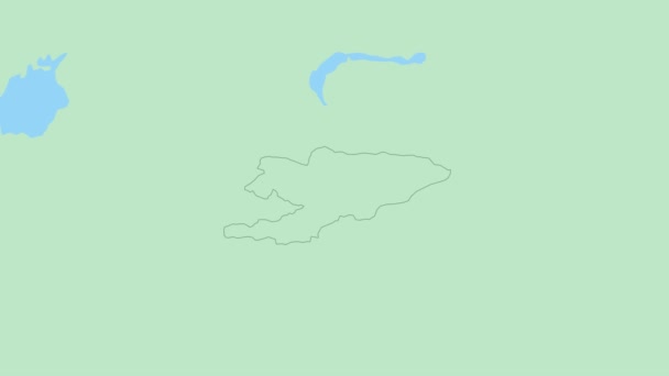 吉尔吉斯斯坦的地图 以国家首都为别针 吉尔吉斯斯坦与邻国的绿色地图 — 图库视频影像