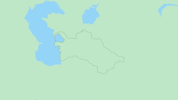Mapa Turcomenistão Com Pino Capital País Turcomenistão Mapa Com Países — Vídeo de Stock