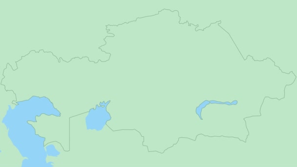 Mapa Cazaquistão Com Pino Capital País Mapa Cazaquistão Com Países — Vídeo de Stock