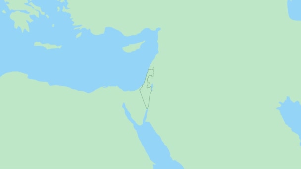 イスラエルの首都のピンで地図 緑の色で近隣諸国とイスラエル地図 — ストック動画