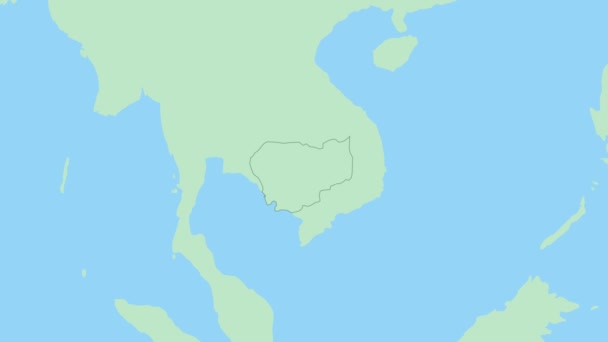 Карта Камбоджи Значком Столицы Страны Карта Камбоджи Соседними Странами Зеленого — стоковое видео