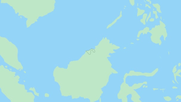 Mapa Brunei Szpilką Wiejskiej Stolicy Brunei Mapa Sąsiednimi Krajami Zielonym — Wideo stockowe