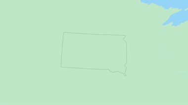 Güney Dakota haritası, ülke başkenti broşlu. Komşu ülkelerle yeşil renkli Güney Dakota Haritası.