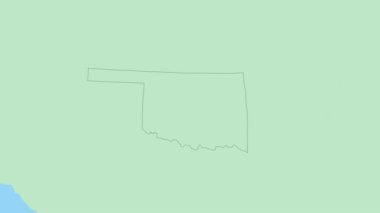 Oklahoma haritasında ülke başkenti broşu var. Yeşil renkli komşu ülkelerle Oklahoma Haritası.