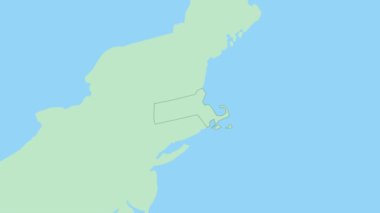 Massachusetts haritası ve ülke başkenti broşu. Komşu ülkelerle yeşil renkli Massachusetts Haritası.