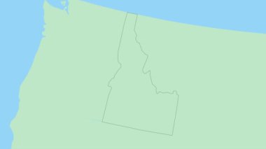 Idaho haritası ve ülke başkenti rozeti. Komşu ülkelerle yeşil renkli Idaho Haritası.