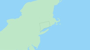 Connecticut haritası ve ülke başkenti broşu. Komşu ülkelerin yeşil renkli Connecticut Haritası.
