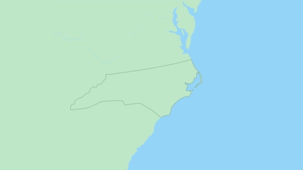 Mapa Carolina Norte Com Pino Capital País Carolina Norte Mapa — Vídeo de Stock