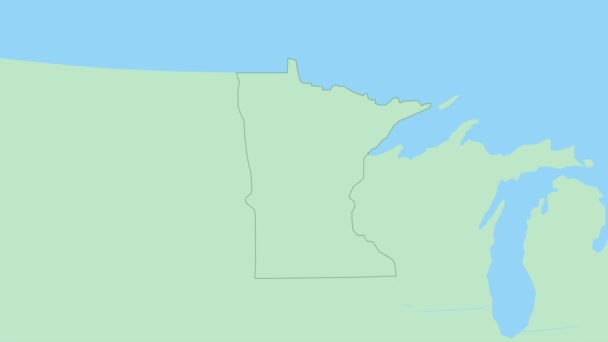 ミネソタ州地図首都のピンで 緑色の近隣諸国とのミネソタ州地図 — ストック動画