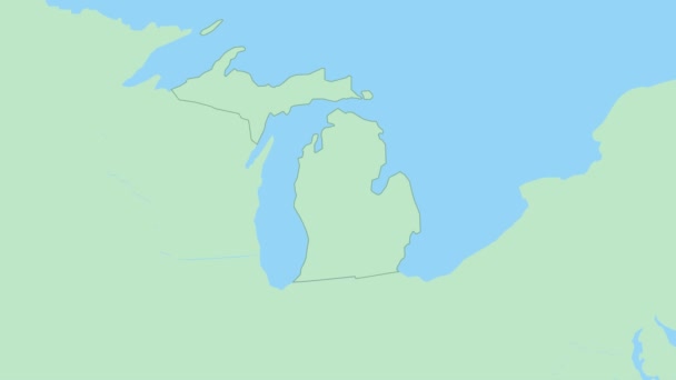 Χάρτης Του Μίσιγκαν Καρφίτσα Της Πρωτεύουσας Της Χώρας Χάρτης Michigan — Αρχείο Βίντεο