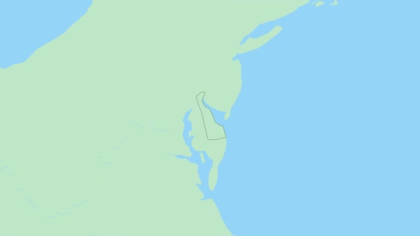 Χάρτης Του Delaware Καρφίτσα Της Πρωτεύουσας Της Χώρας Delaware Χάρτης — Αρχείο Βίντεο