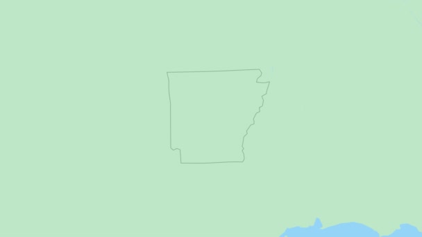 Mapa Arkansasu s kolíkem venkovského hlavního města. Arkansas Mapa se sousedními zeměmi v zelené barvě.