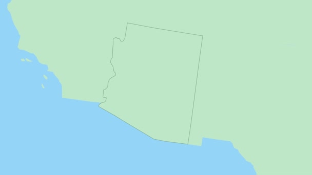 亚利桑那州的地图 有乡村首府的别针 亚历桑那州与邻国的绿色地图 — 图库视频影像