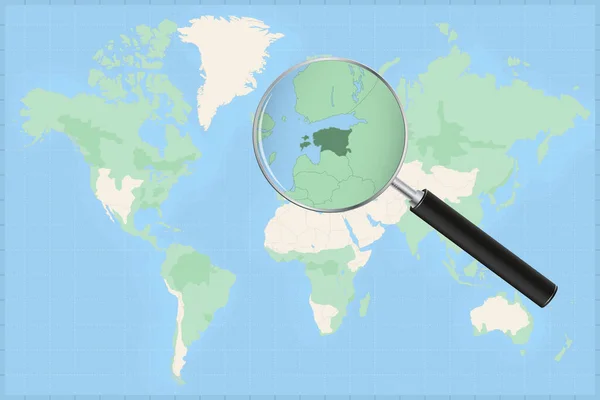 Weltkarte Mit Der Lupe Auf Einer Estlandkarte — Stockvektor