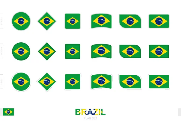 Brasilien Fahnenset Einfache Brasilianische Flaggen Mit Drei Verschiedenen Effekten — Stockvektor