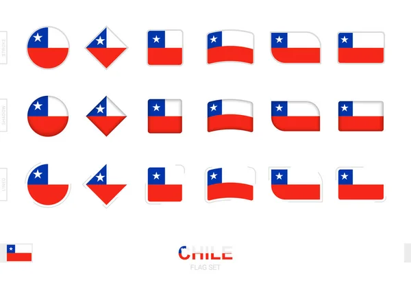 Zestaw Flag Chile Proste Flagi Chile Trzema Różnymi Efektami — Wektor stockowy