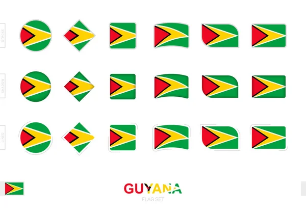 Conjunto Bandeiras Guiana Bandeiras Simples Guiana Com Três Efeitos Diferentes — Vetor de Stock