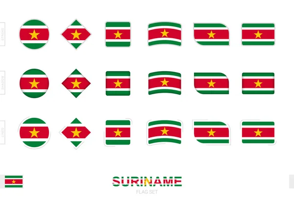 Suriname Flaggensatz Einfache Flaggen Von Suriname Mit Drei Verschiedenen Effekten — Stockvektor