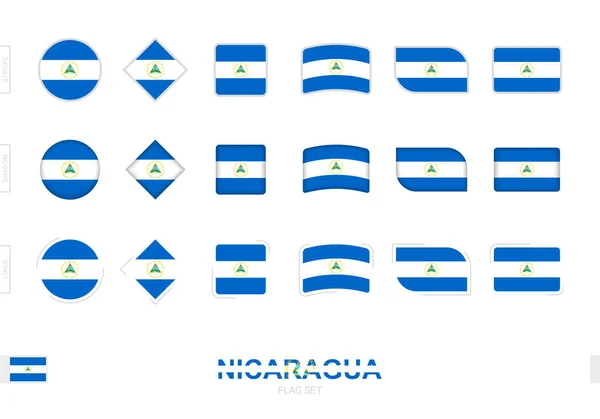Nicaragua Vlag Set Eenvoudige Vlaggen Van Nicaragua Met Drie Verschillende — Stockvector