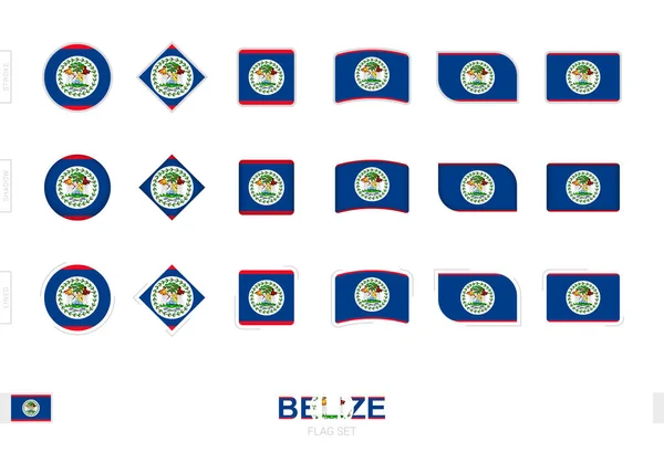 Belize Flag Set Bandiere Semplici Del Belize Con Tre Diversi — Vettoriale Stock