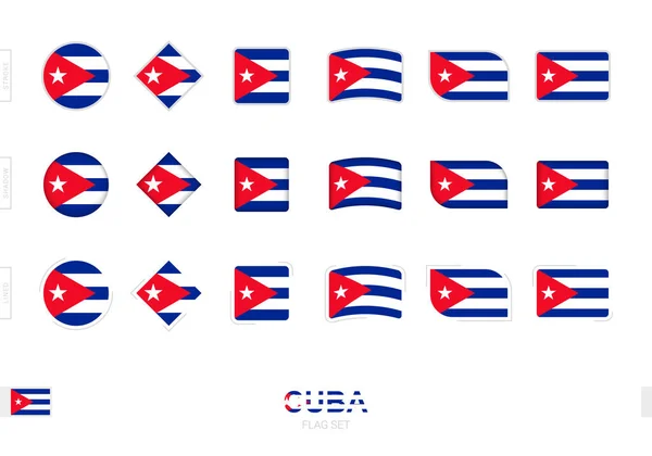 Cuba Flag Set Bandiere Semplici Cuba Con Tre Effetti Diversi — Vettoriale Stock
