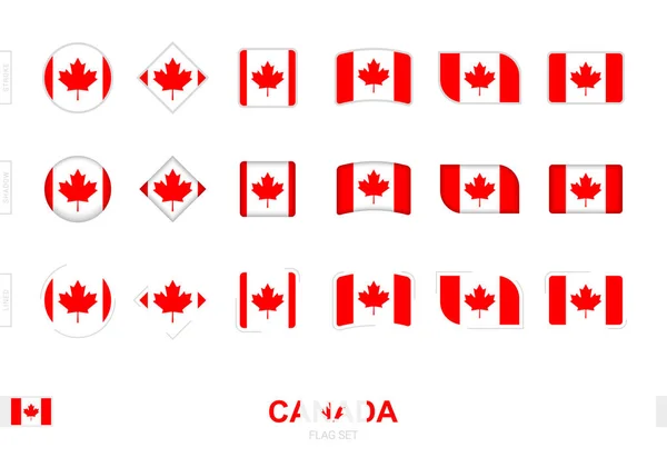 Набор Флагов Канады Простые Флаги Канады Тремя Различными Эффектами — стоковый вектор