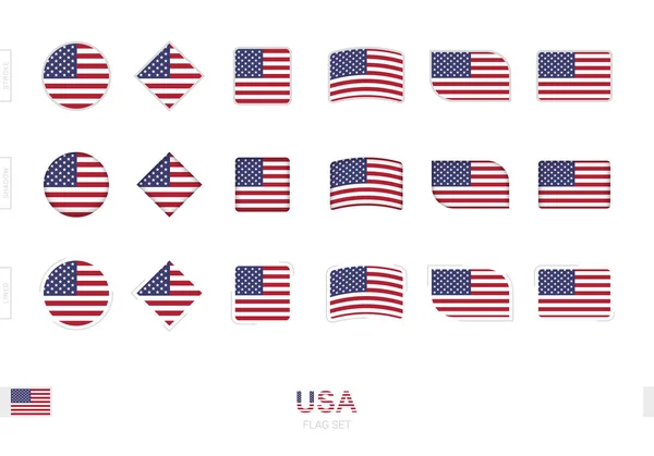 Juego Banderas Usa Banderas Simples Usa Con Tres Efectos Diferentes — Vector de stock