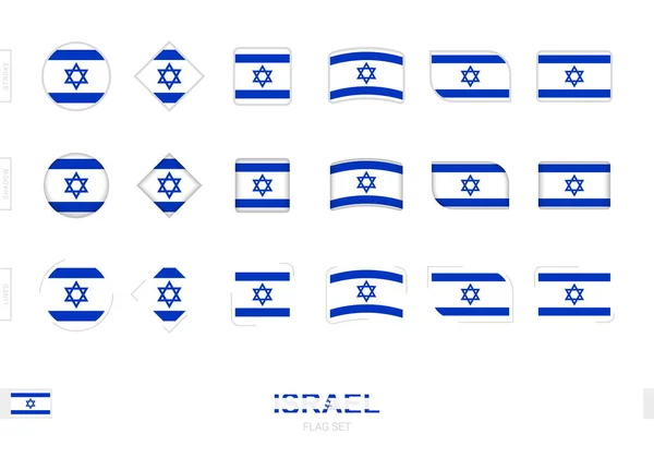 Set Bandiere Israele Bandiere Semplici Israele Con Tre Effetti Diversi — Vettoriale Stock