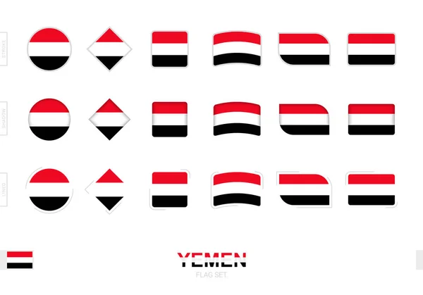 Yemen Flag Set Bandiere Semplici Dello Yemen Con Tre Effetti — Vettoriale Stock