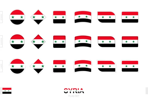 Zestaw Flag Syrii Proste Flagi Syrii Trzech Różnych Skutkach — Wektor stockowy