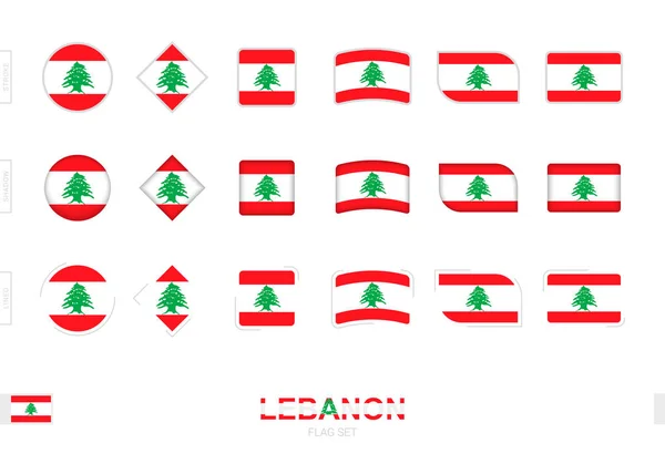 Libanon Flagge Set Einfache Flaggen Des Libanon Mit Drei Verschiedenen — Stockvektor