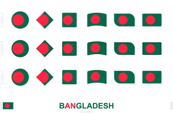 Bangladesh Flag Set Bandiere Semplici Del Bangladesh Con Tre Diversi — Vettoriale Stock