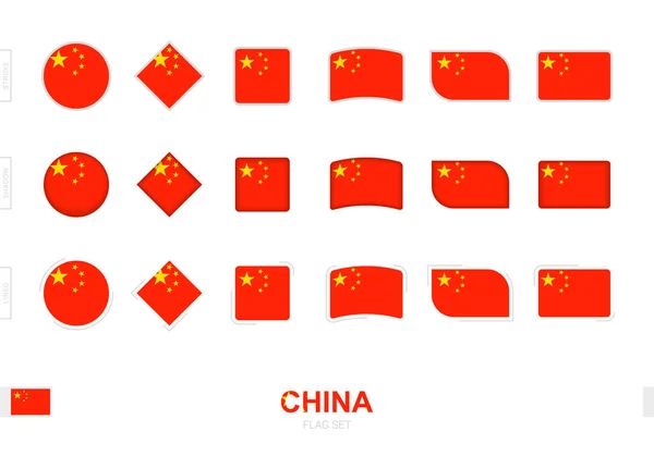 中国国旗套装 简单的中国国旗有三种不同的效果 — 图库矢量图片