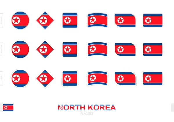 Nordkorea Flagge Gesetzt Einfache Flaggen Von Nordkorea Mit Drei Verschiedenen — Stockvektor