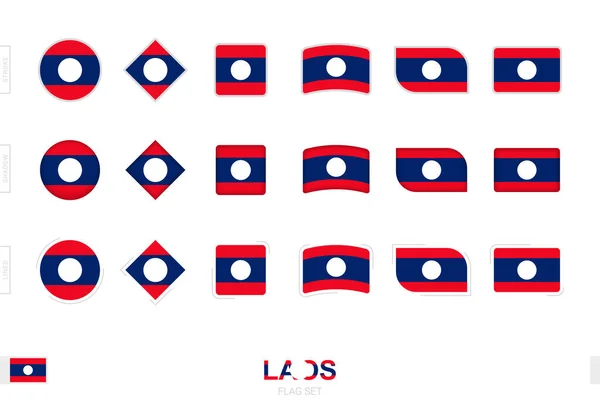 Set Banderas Laos Banderas Simples Laos Con Tres Efectos Diferentes — Vector de stock