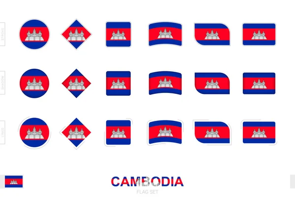 Juego Banderas Camboya Banderas Simples Camboya Con Tres Efectos Diferentes — Vector de stock