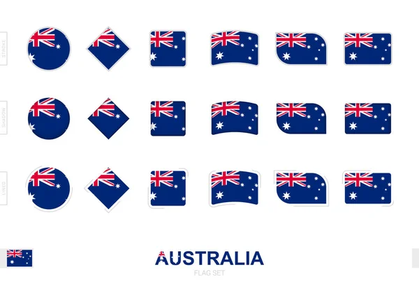 Ensemble Drapeaux Australie Drapeaux Simples Australie Avec Trois Effets Différents — Image vectorielle