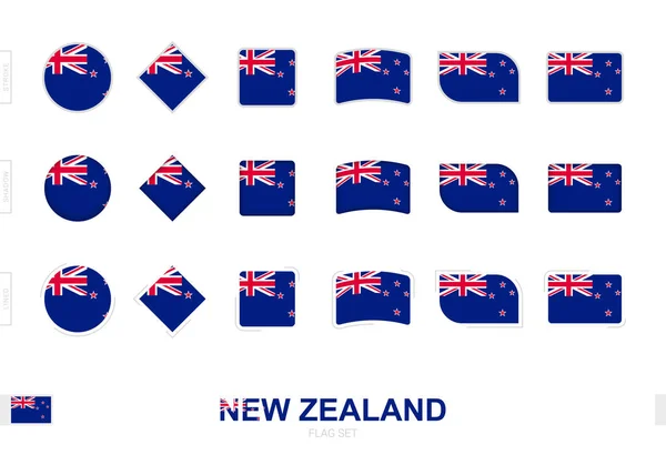Neuseeland Flaggenset Einfache Neuseeländische Flaggen Mit Drei Verschiedenen Effekten — Stockvektor