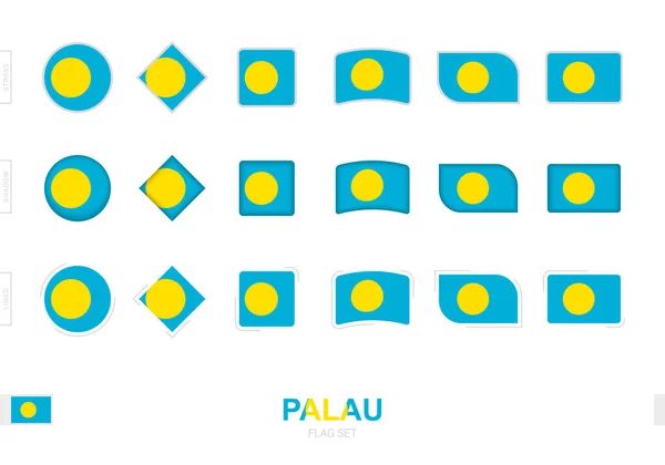 Palau Flaggenset Einfache Flaggen Von Palau Mit Drei Verschiedenen Effekten — Stockvektor